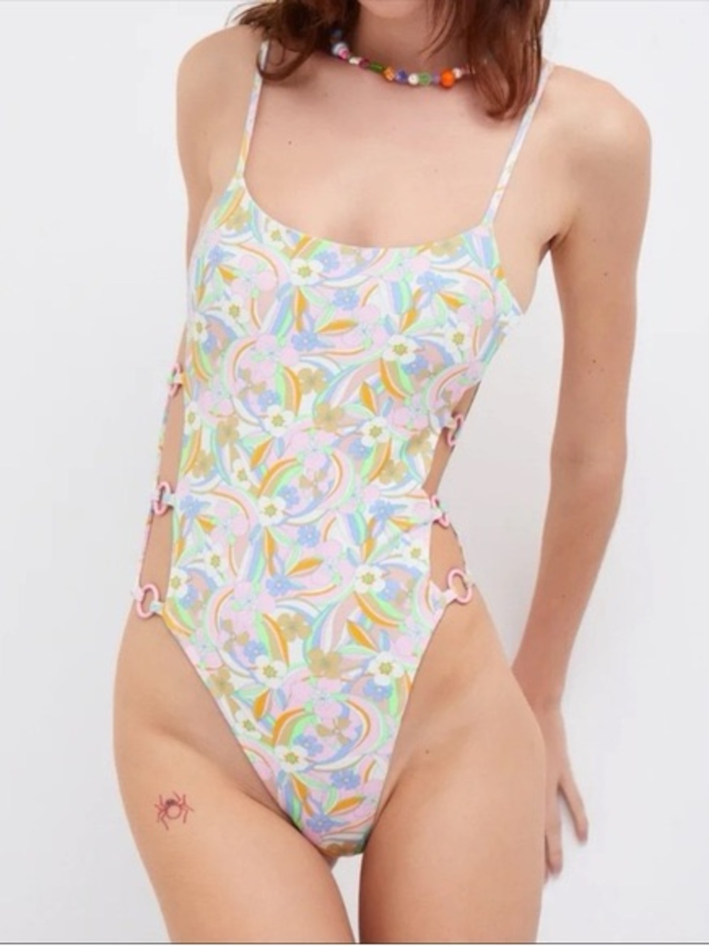 For Love and Lemons Devon Pastel Floral Cutout One-Piece - Pink, Multicolor